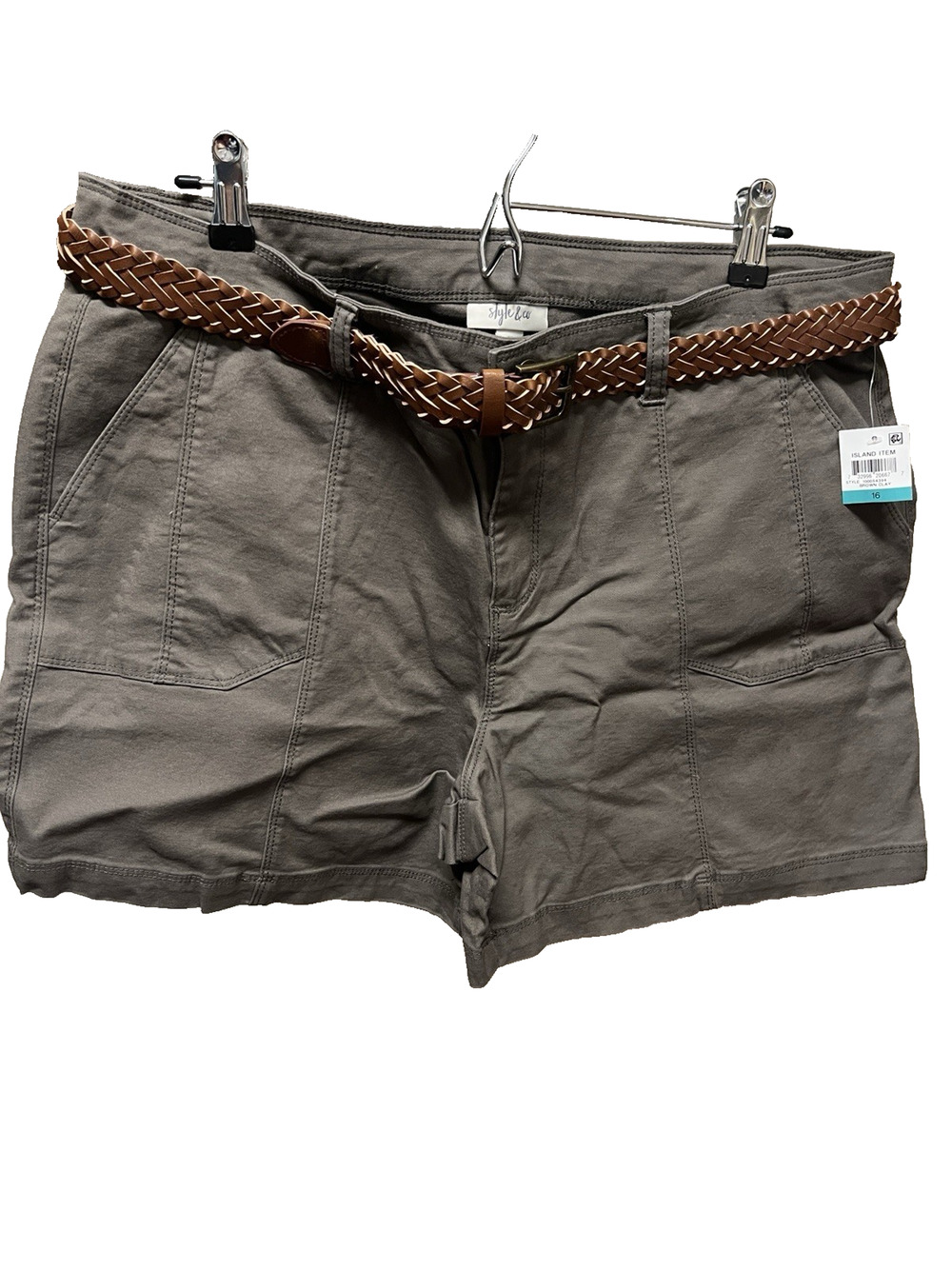 Style & Co Women's Size 16 Mid Rise Comfort Brown Belted Shorts Four Pockets NEW